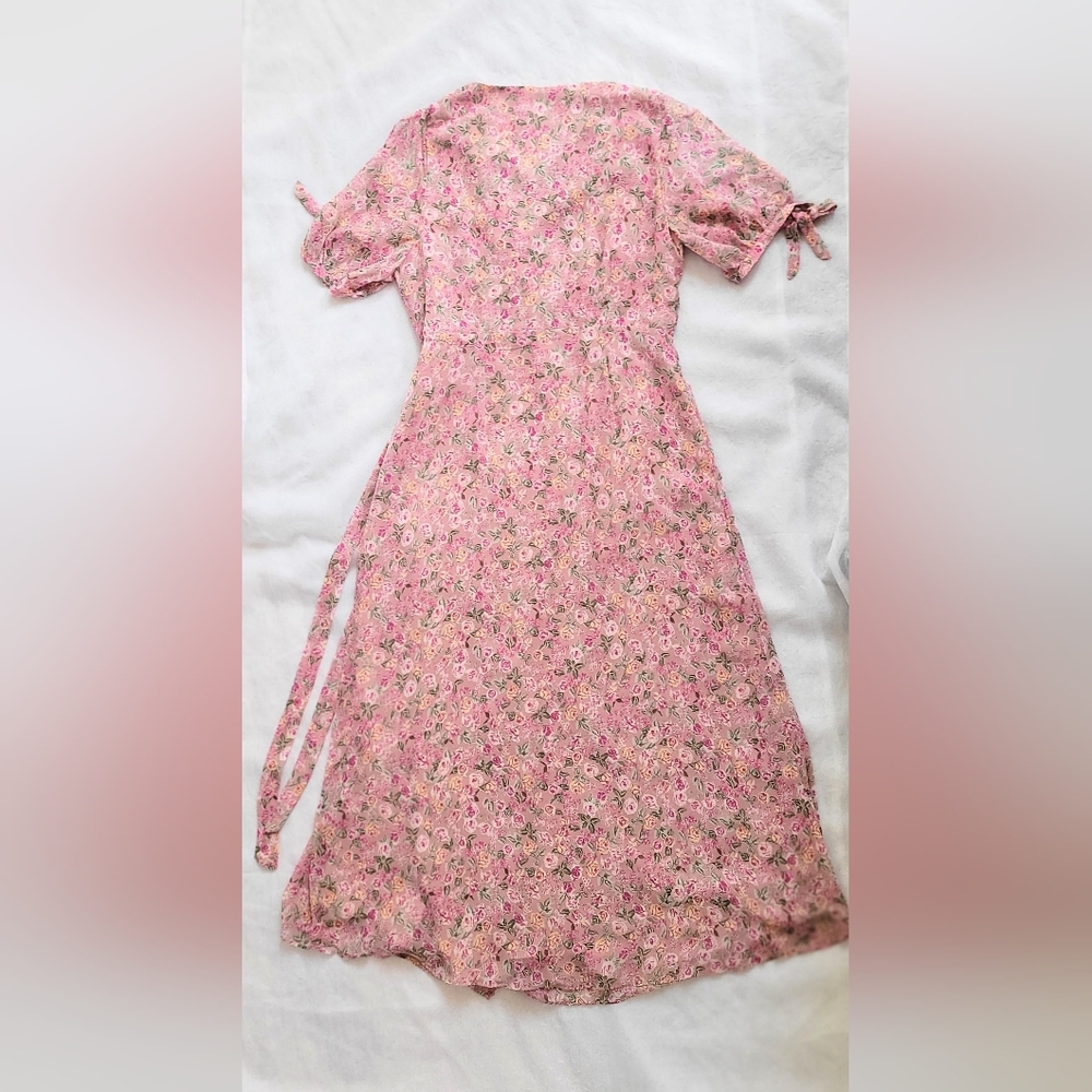 NWT!Floret Studios Ruffle Side Tie Floral Women's Midi Dress L(fits Like Medium) - Picture 12 of 16